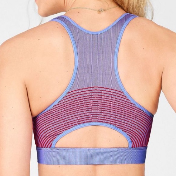 Fabletics “Crystal Blue and Lipstick Red” Star Sports Bra. Size large.  NWOT. - Picture 2 of 8